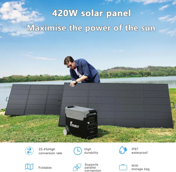 Panneau solaire pliable 420W pour station d'alimentation portable F2400 F3600 – Image 4