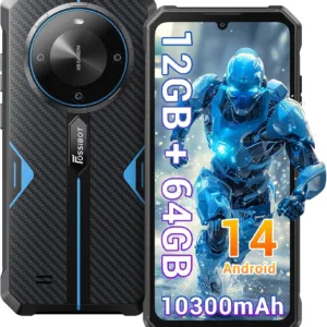 FOSSIBOT F105 – Smartphone Incassable 4G | Batterie 10 300 mAh | 12 Go RAM + 64 Go | Écran 6.74’’ HD+ | Android 14 | IP68/IP69K