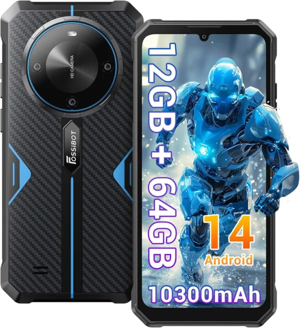 FOSSIBOT F105 – Smartphone Incassable 4G | Batterie 10 300 mAh | 12 Go RAM + 64 Go | Écran 6.74’’ HD+ | Android 14 | IP68/IP69K